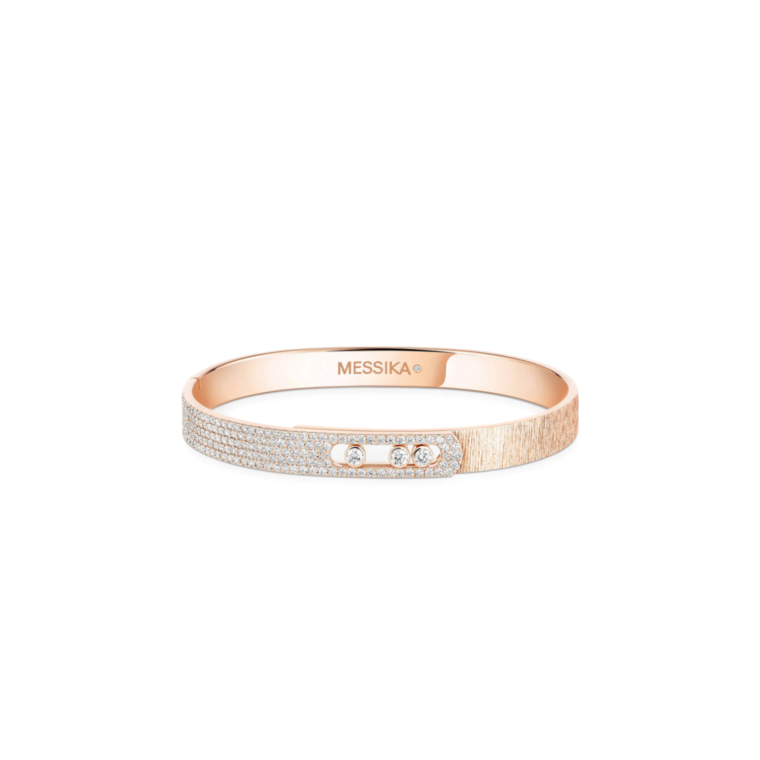 MESSIKA MOVE NOA CISELÉ HALF PAVÉ BANGLE PINK GOLD DIAMOND BRACELET 14501-PG